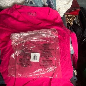 Hanes New in packaging size large long sleeve tee, sizzling pink